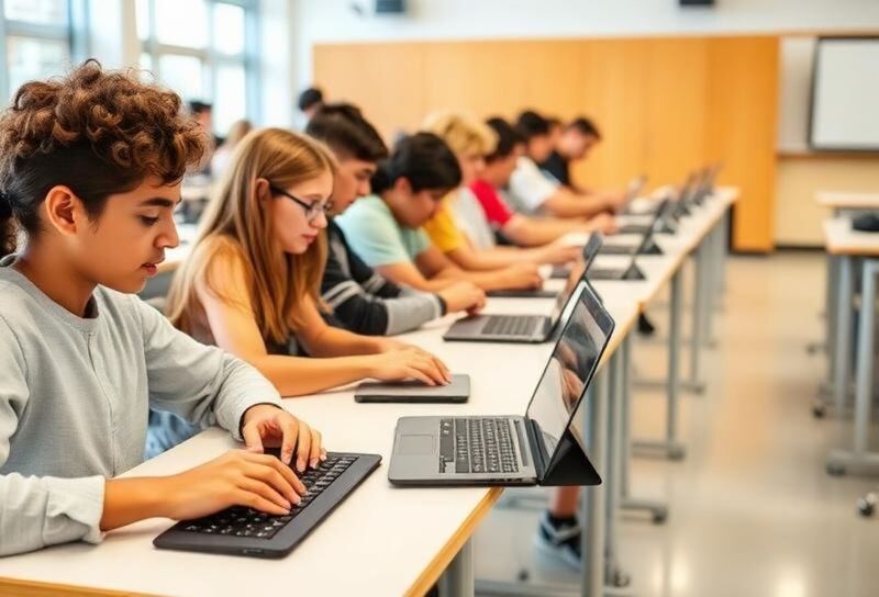 Schüler arbeiten mit Laptops im Klassenzimmer